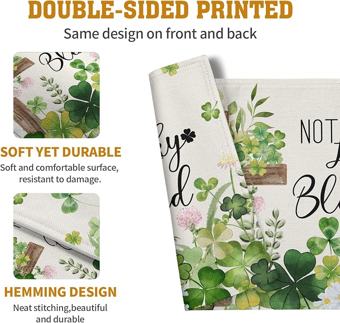 St Patricks Placemats Set of 4 St. Patrick's Day Cross Shamrocks Clover Linen - Image 5