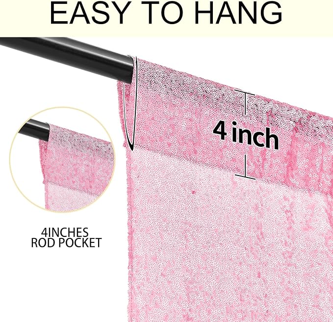 4×8FT-2PCS Pink Sequin Backdrop Curtains Panels, Photography Backdrop Glitter - Image 6