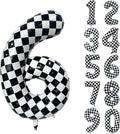 40 Inch Checkered Number Balloon 6 Black and White Number 6 Balloon Foil Helium by Yeodong