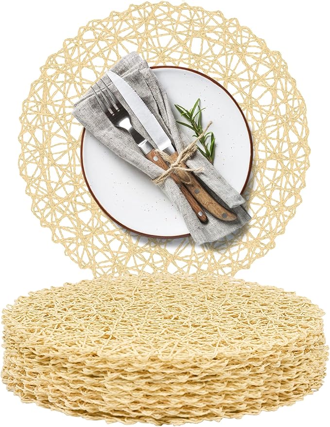 AHHFSMEI Paper Braided Round Placemats Natural Non-Slip Heat Resistant Table by AHHFSMEI