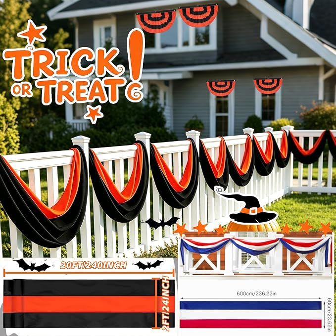 2PCS Halloween Bunting Flag 1.5x3FT Fully Sewn Orange & Black 5 Stripe - Image 6