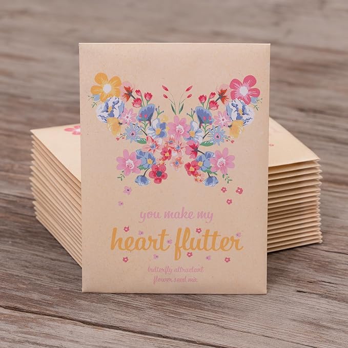 Make Your Heart Flutter 25 Bird and Butterfly Wildflower Seed Packets for Planting, A Beautiful Valentines Day Gift, Bentley Seed Co