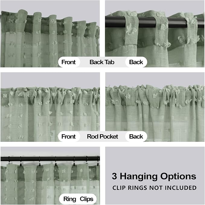 KOUFALL Sage Green Sheer Drapes Curtains 96 Inches Long - Image 4