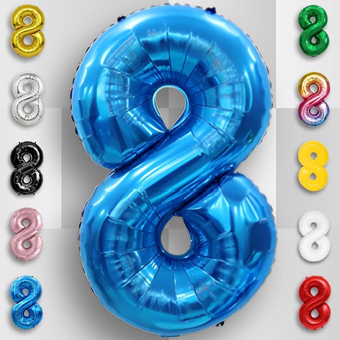 Blue Number Balloon 8 Mylar Foil Balloons 40 inch - Image 3