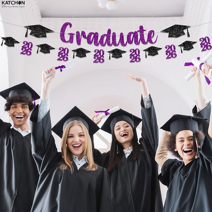 KatchOn Glitter Purple and Black Graduation Decorations 10 Feet | Pre- Strung - Image 4