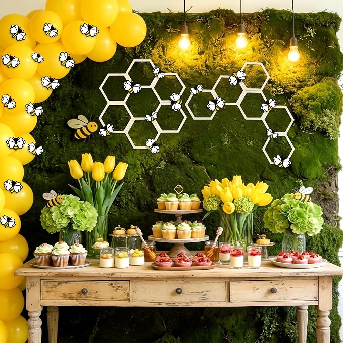 Gerrii 48 Pcs Honey Bee Honeycomb Decorations Include 8.2'' Wooden Hexagon 3D - Image 8