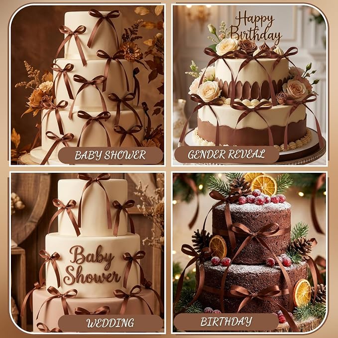 30 Pack Brown Bow Cake Toppers Ribbon Bows - Image 4