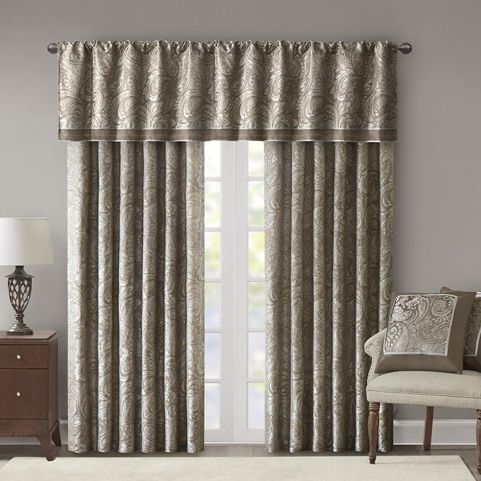 Madison Park Aubrey Jacquard Rod Pocket Valance, Classic Elegant Silk Paisley - Image 5