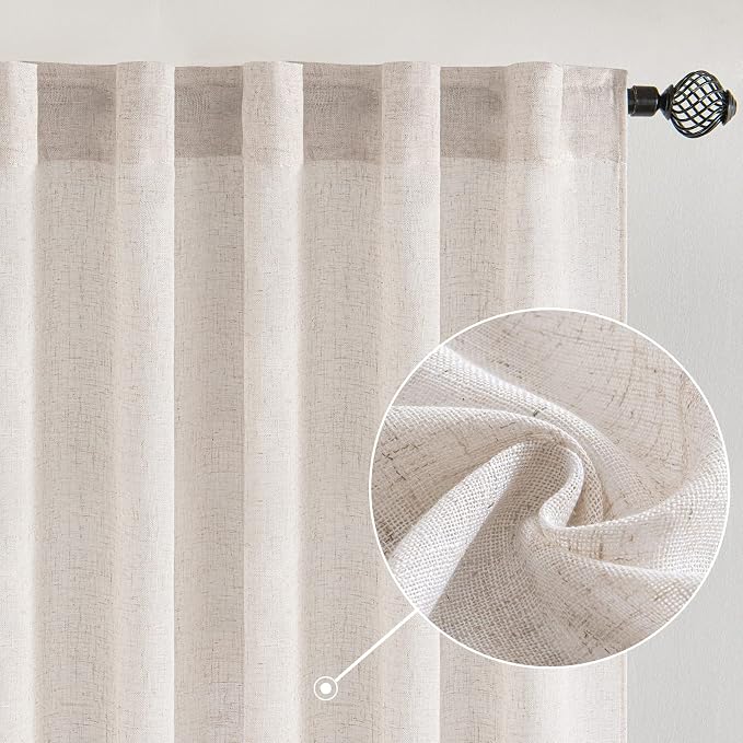 MIULEE White Linen Curtains 52x90 Inch Long 2 Panels Set Soft Thick Linen | - Image 2