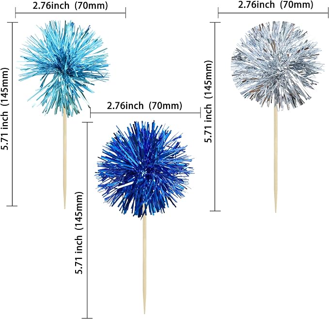 Gyufise 30Pcs Foil Firework Cupcake Toppers Sparkle Tinsel Cake Toppers Tinsel - Image 2