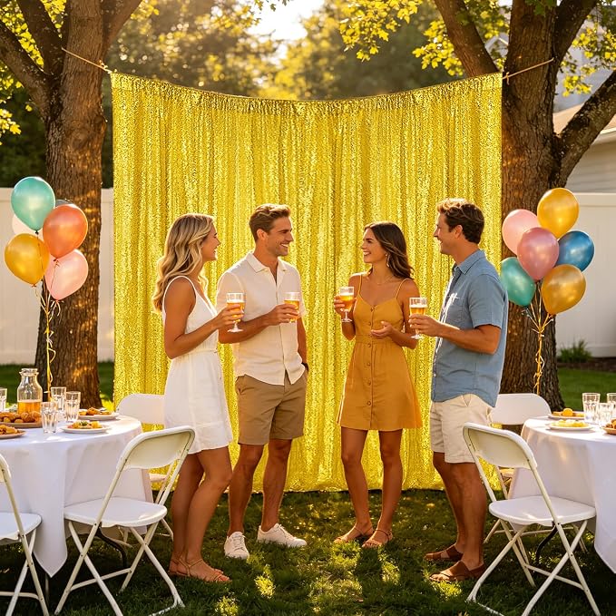 Sugargirl Golden Yellow Sequin Backdrop Curtain 4 Panels 2FTx8FT Glitter Golden - Image 2