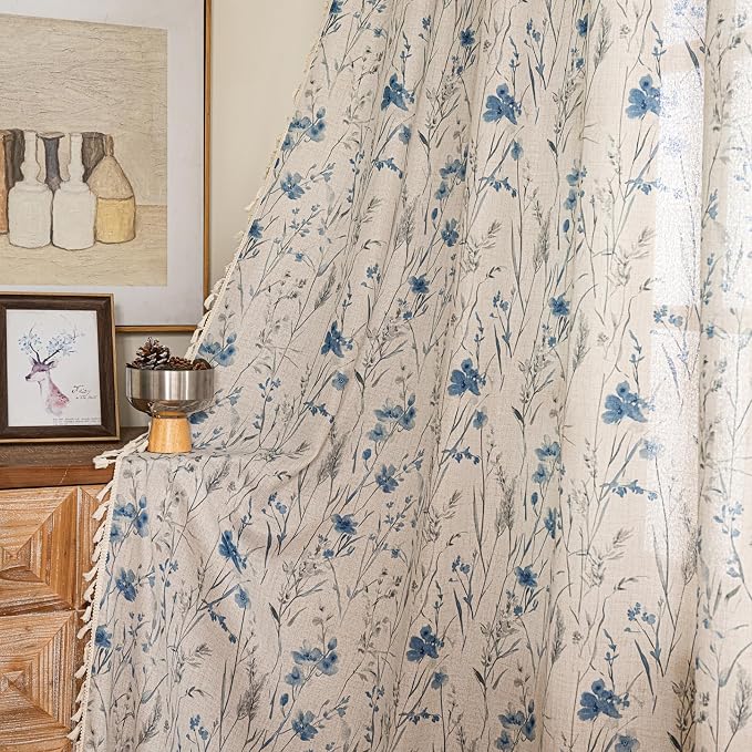 ENJOYBRIDAL Floral Curtains 63 Inches Long Rod Pocket Semi Sheer Drapes - Image 5