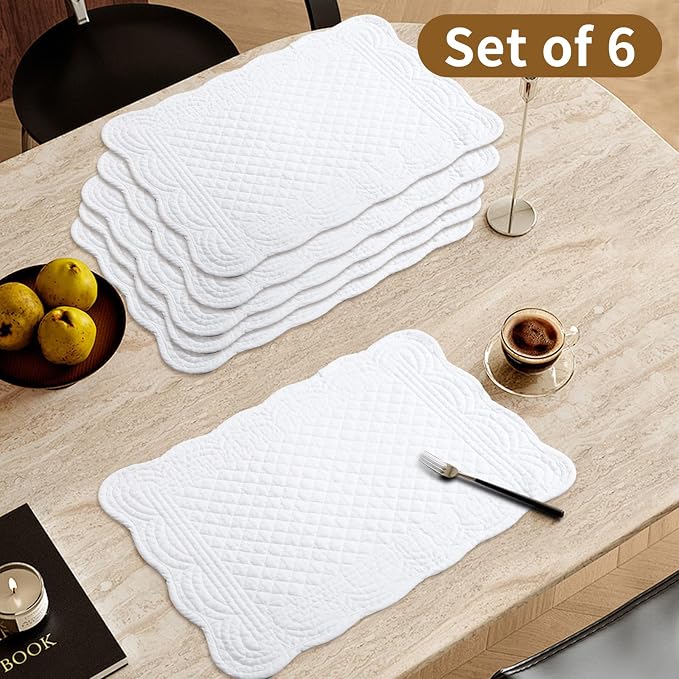 6 PC Quilted Placemats, 100% Cotton Fabric Washable Cloth Table Mats - Image 3