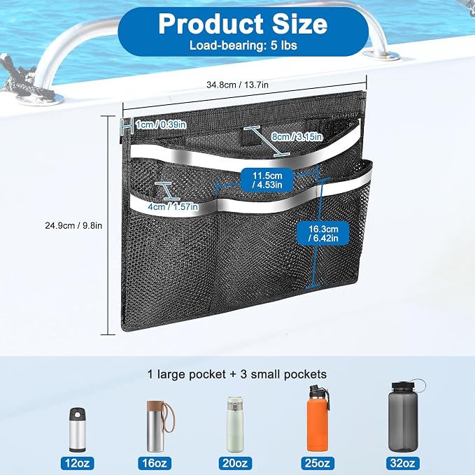 Linkstyle 3PCS Boat Storage Mesh Bag, Self Adhesive Marine Caddy Organizer - Image 2
