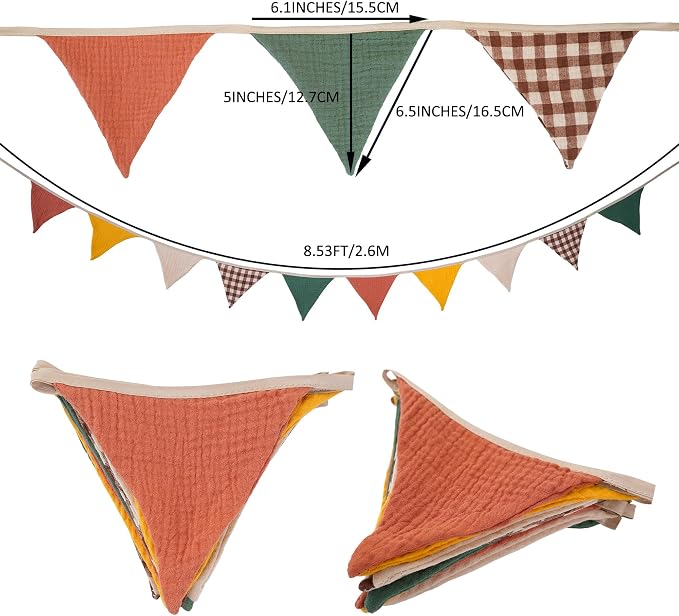 2Pcs Triangle Bunting Flag No-DIY Cotton Fabric Garland Reusable Party Banner - Image 4