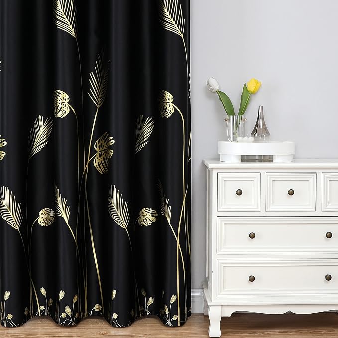 Black Blackout Curtains for Bedroom 102 Inches Long, Room Darkening Grommet - Image 2