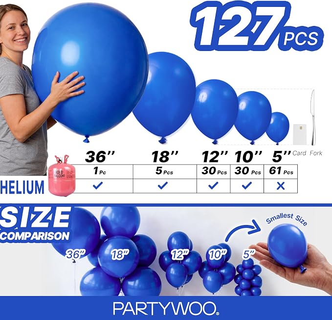 PartyWoo Royal Blue Balloons 127pcs Dark Blue Balloons Different Sizes | 36 18 - Image 6