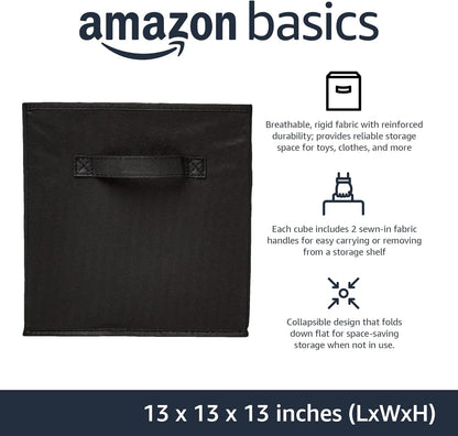 Amazon Basics Collapsible Fabric Storage Cube Bins Organizer with Handles, Sturdy, Black, 13-x-13-x-13-inch, Pack of 6