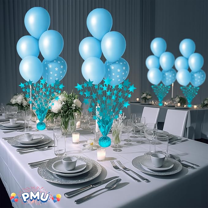 PMU 3 Pack Bursting Star Metallic Foil Spray Centerpiece-Baby Blue Prismatic - Image 2