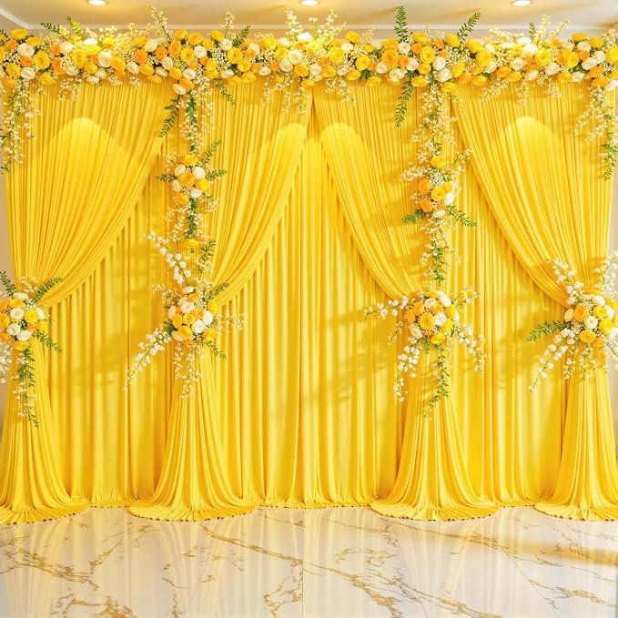 10x12 Yellow Backdrop Curtains for Wedding Party Wrinkle Free Backdrops Curtain - Image 3