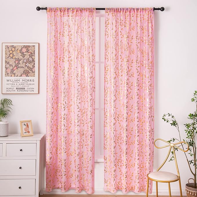 Sutuo Home Pink Sheer Curtains 84 Inches Long 2 Panels Set, Privacy Voile - Image 2