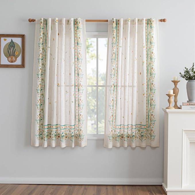 MYSKY HOME Boho Floral Curtains 63 inch Linen Blend by MYSKYHOME