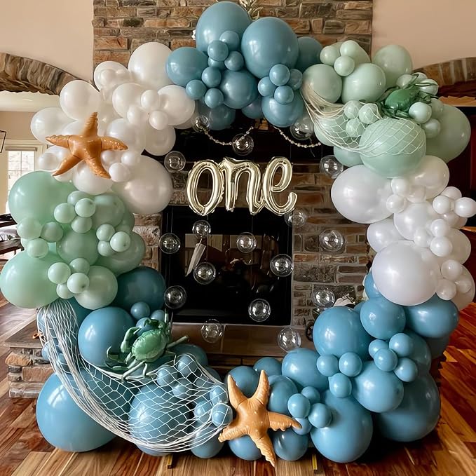 Dusty Blue Green Balloon, Sage Green and Retro Blue Balloons, Sand White - Image 4
