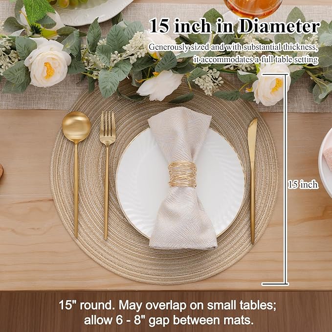 SHACOS 15 inch Round Placemats Set of 6, Cotton Polyester Woven Braided Place - Image 3