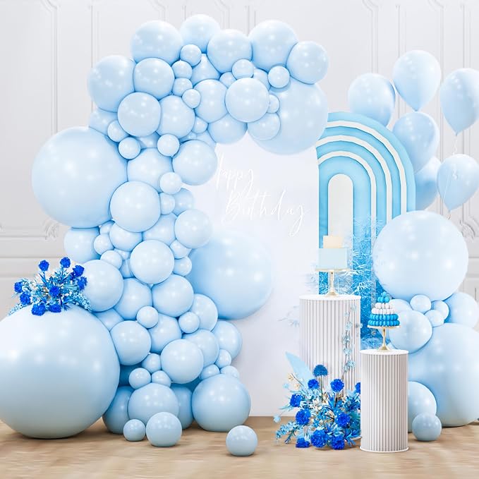 PartyWoo Baby Blue Balloons 127pcs Light Pastel Sky Aqua Blue Color | Different by PartyWoo