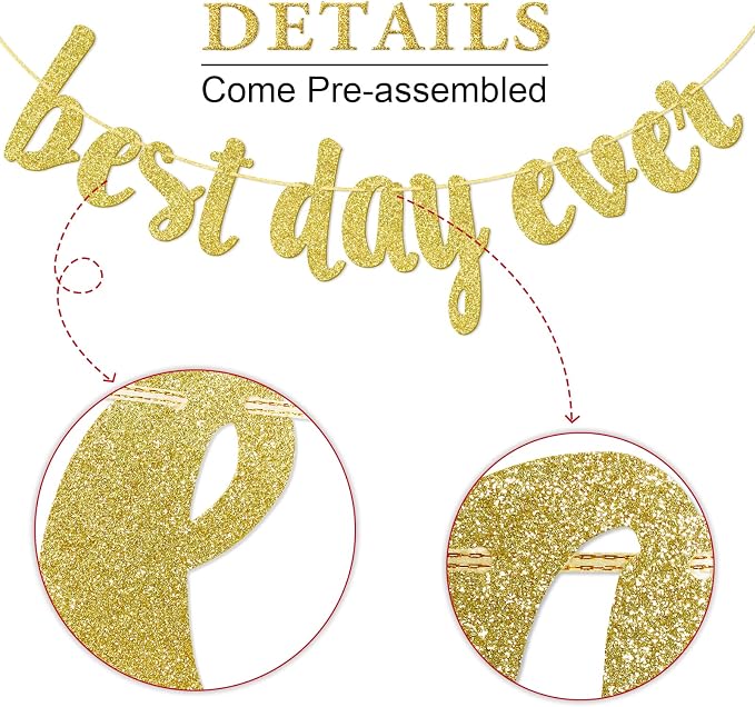 Qttier Best Day Ever Banner, Wedding Banner, | Gold Glitter Wedding Reception - Image 4