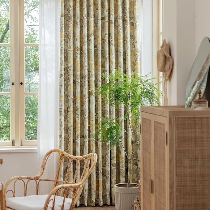 SUOUO Brown Floral Blackout Curtains - Image 3