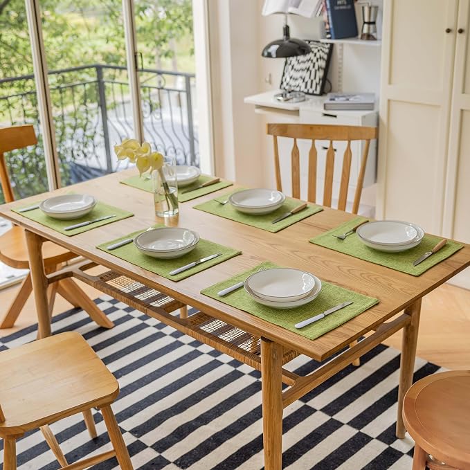 Demetex Table Placemats Set of 8 Olive Green Linen Place Mats Washable Fabric - Image 6