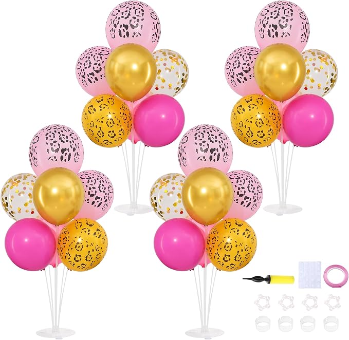 4 Sets Hot Pink Cheetah Print Balloons Stand Kit by ZyloonDecoration