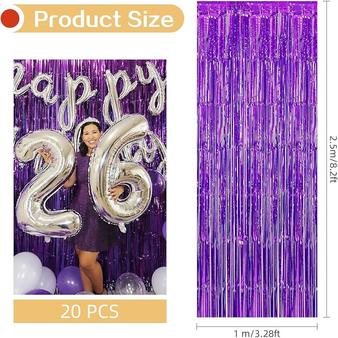 20 Pack Purple Foil Fringe Curtains 3.2ft x 8.2ft Fringe Backdrop Curtain - Image 3