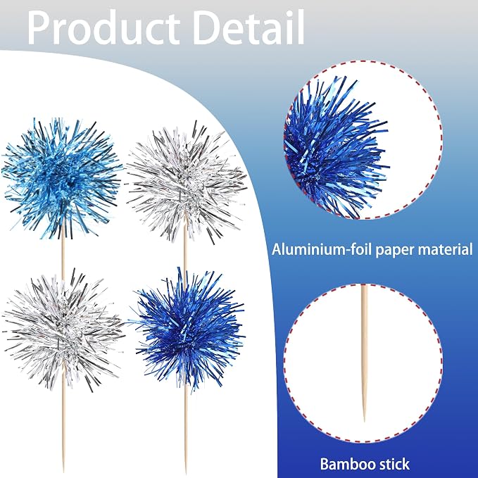 30 PCS Foil Firework Cupcake Toppers Sparkle Tinsel Cupcakae Picks Foil - Image 3