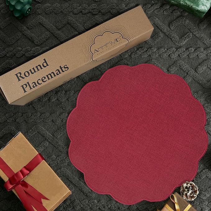 AHHFSMEI Round Faux Linen Placemats Set of 4 Heat Resistant Non-Slip Stain - Image 5