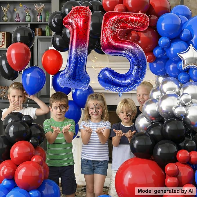 40 Inch Spider Theme Number Foil Balloons, Large Number 15 Balloons - Image 4