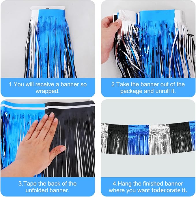 BEISHIDA Black Blue Silver Fringe Garland Banner Wall Tinsel Foil Streamers | - Image 3