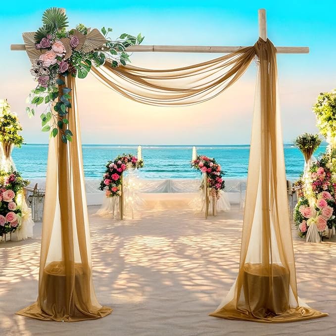 MDS Halloween Chiffon Draping Fabric - 2 Panel, 30" Wide x 75ft Long - Sheer Spooky Arbor & Canopy Drapery for Haunted House Backdrops, Party Ceilings, DIY Costumes & Themed Events - Mocha