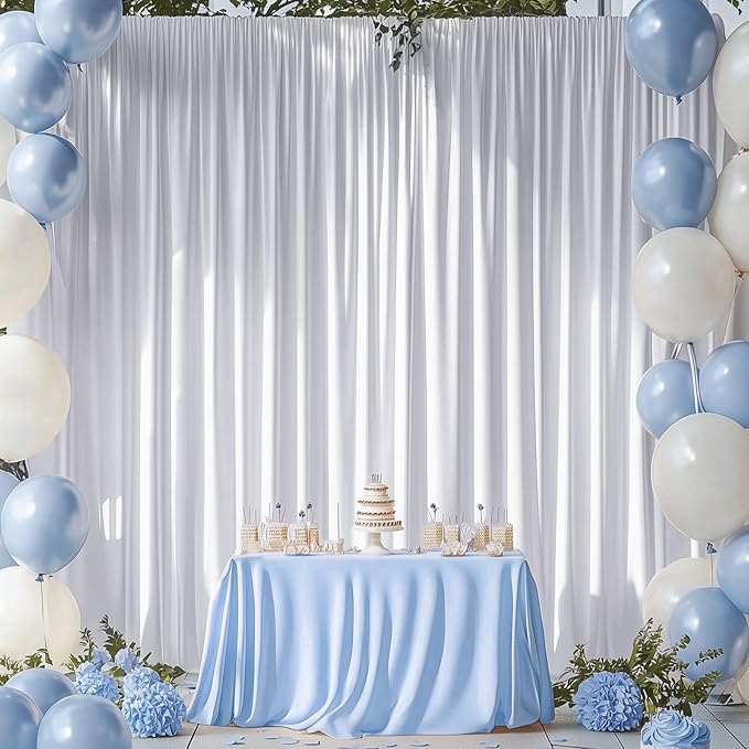 10ftx15ft Wrinkle Free White Backdrop Curtain, 2 Panels 15FT Height White Wedding Backdrop Drapes, Silky Polyester Back Drop Cloth for Birthday Photography Background Party Backdrop Draping