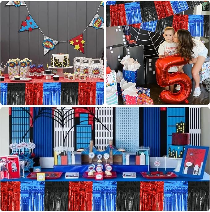 BEISHIDA Red Blue Black Fringe Garland Banner Wall Tinsel Foil Streamers | 3Pack - Image 6