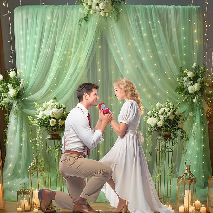 10x10ft Olive Green Tulle Backdrop Curtain - Image 4