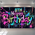 HOMETITUTE Neon 8th Happy Birthday Banner 71x43 Inch Birthday Backdrop | Glow by HOMETITUTE