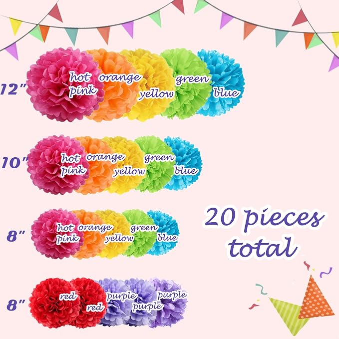 20pcs Colorful Paper Pom Poms Set - Image 2