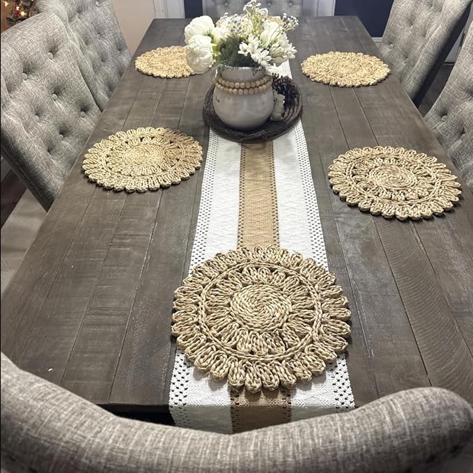 13.8" Corn Husk Woven Round Placemats Set of 10 - Image 9