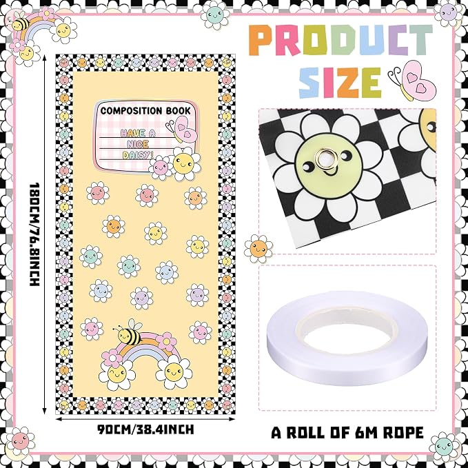 HunnmingRe Pastel Petals Banner Door Decor Colorful Flowers Back to School - Image 3