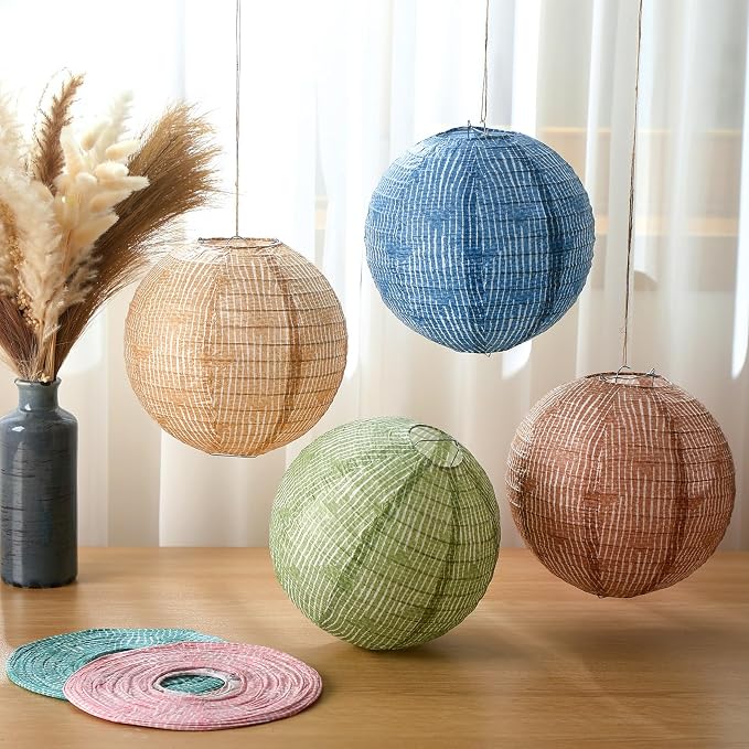 Rossesay 12 Pcs Burlap Hanging Paper Lantern 8 Inch Back to School Party - Image 5