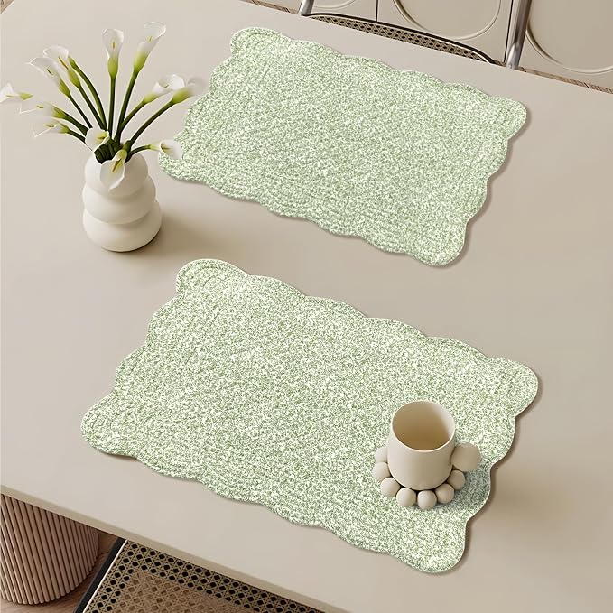 6 PC Quilted Placemats, 100% Cotton Fabric Washable Cloth Table Mats - Image 7
