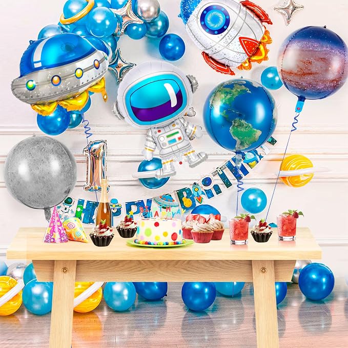 6 Pcs Galaxy Balloons, Outer Space Spaceship Rocket Astronauts Balloon - Image 3