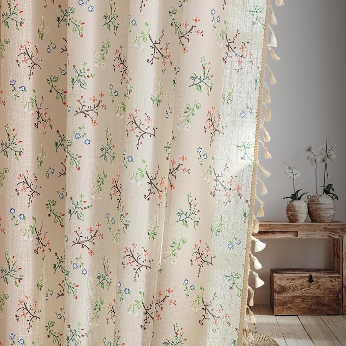 ENJOYBRIDAL Floral Farmhouse Curtains Closet Semi Sheer Living Room Drapes 63 by ENJOYBRIDAL